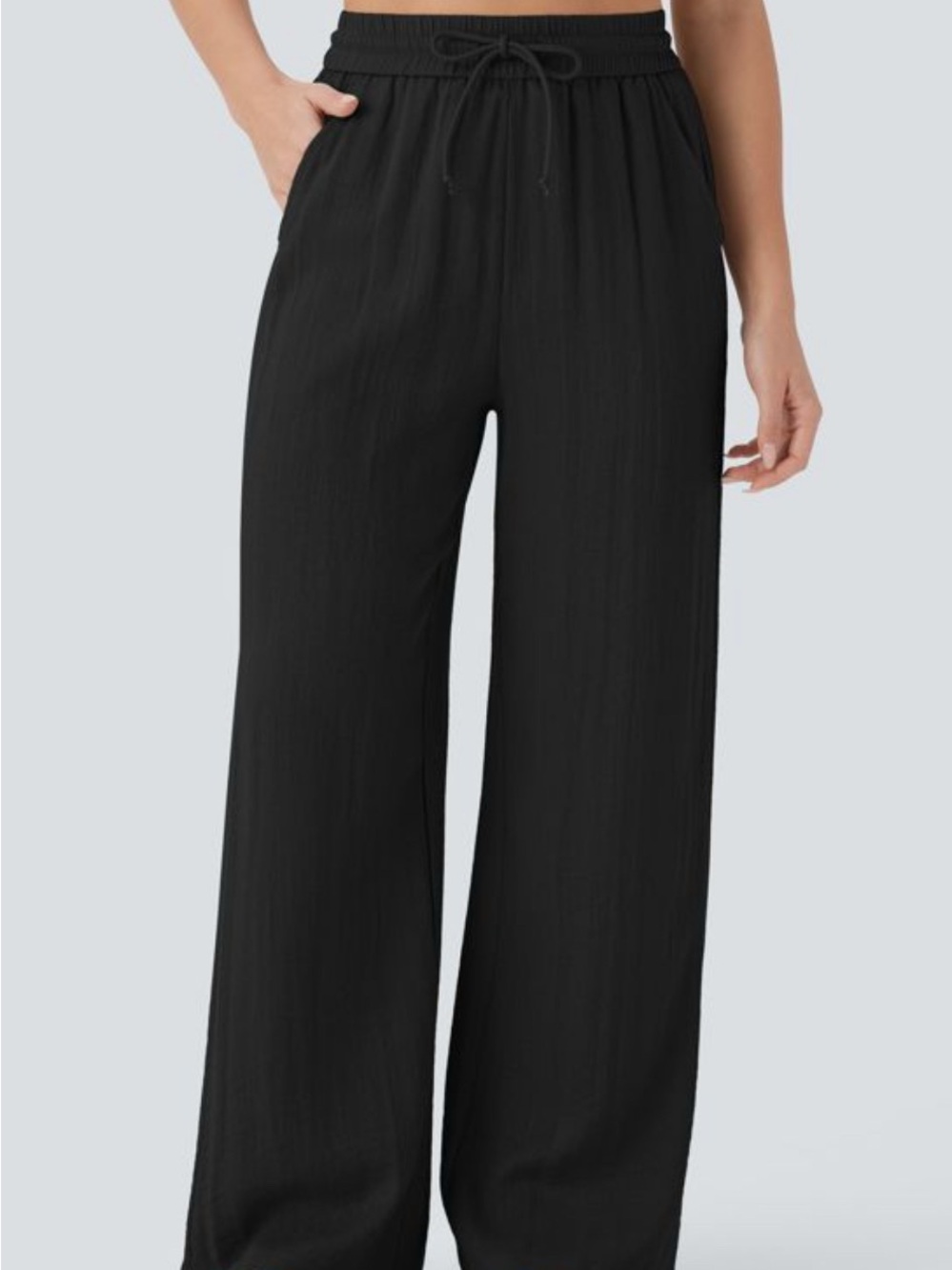 HALARA Black Wide-Leg Drawstring Pants with Pockets